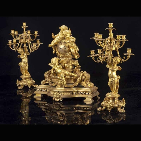 bronze gilt candelabras and clock