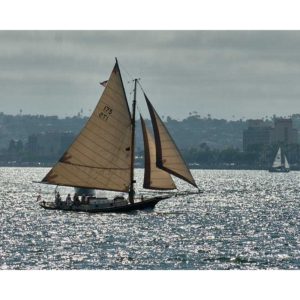 Gaff rigged cutter with bowsprit, San Diego harbor